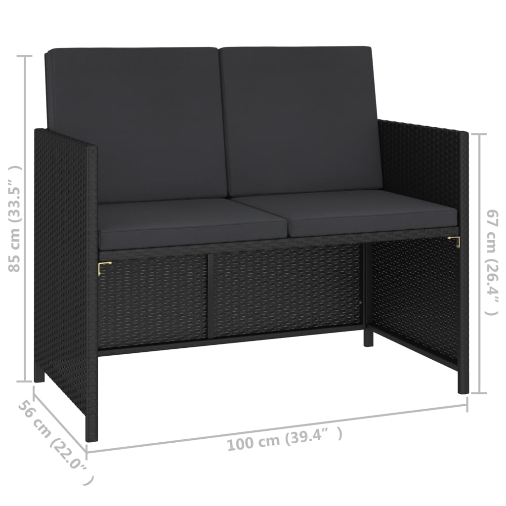 Set da Pranzo da Giardino 6 pz con Cuscini in Polyrattan Nero | homemem39