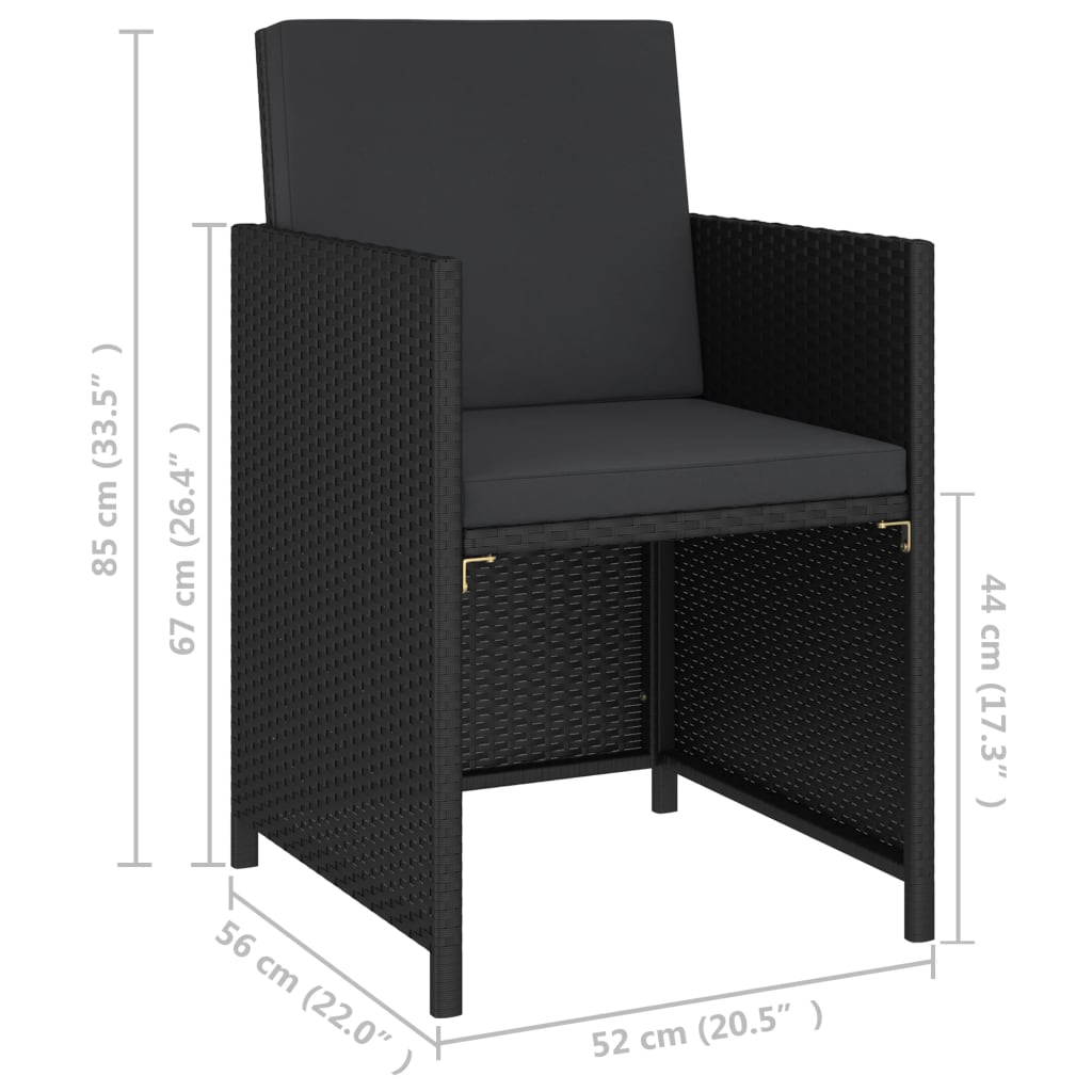 Set da Pranzo da Giardino 6 pz con Cuscini in Polyrattan Nero | homemem39