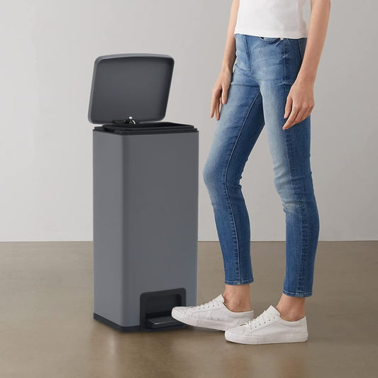 Pattumiera a Pedale Anti-Impronte 30 L Grigia in Acciaio Inox - homemem39