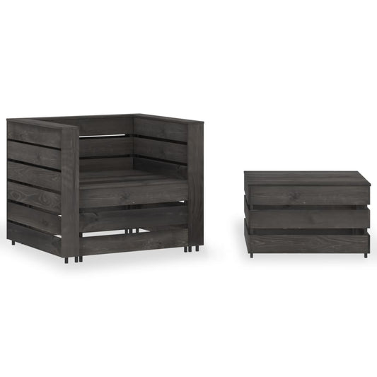 Set Divani da Giardino su Pallet 2 pz in Pino Impregnato Grigio - homemem39