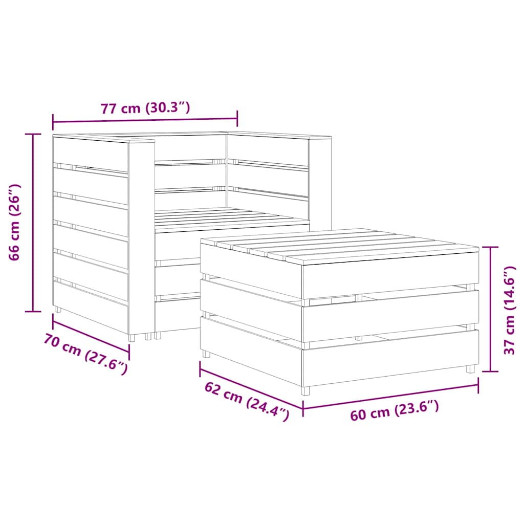 Set Divani da Giardino su Pallet 2 pz in Pino Impregnato Grigio