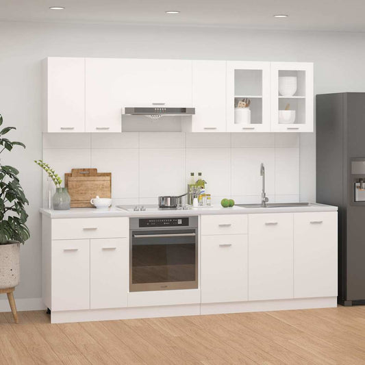 Set Armadi da Cucina 8 pz Lyon Bianco in Legno Multistrato | homemem39
