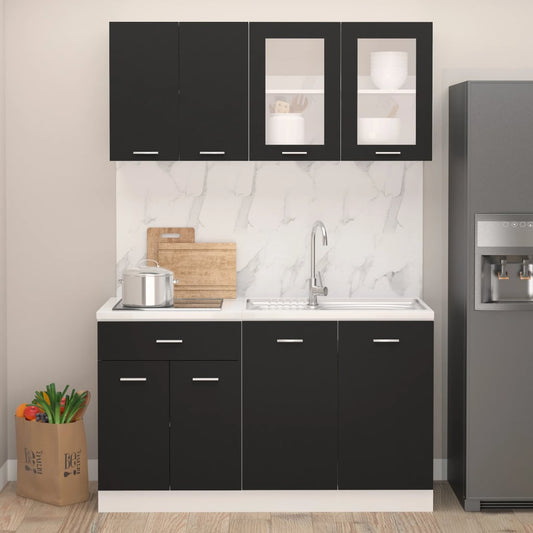 Set Armadi da Cucina 4 pz Nero in Truciolato - homemem39