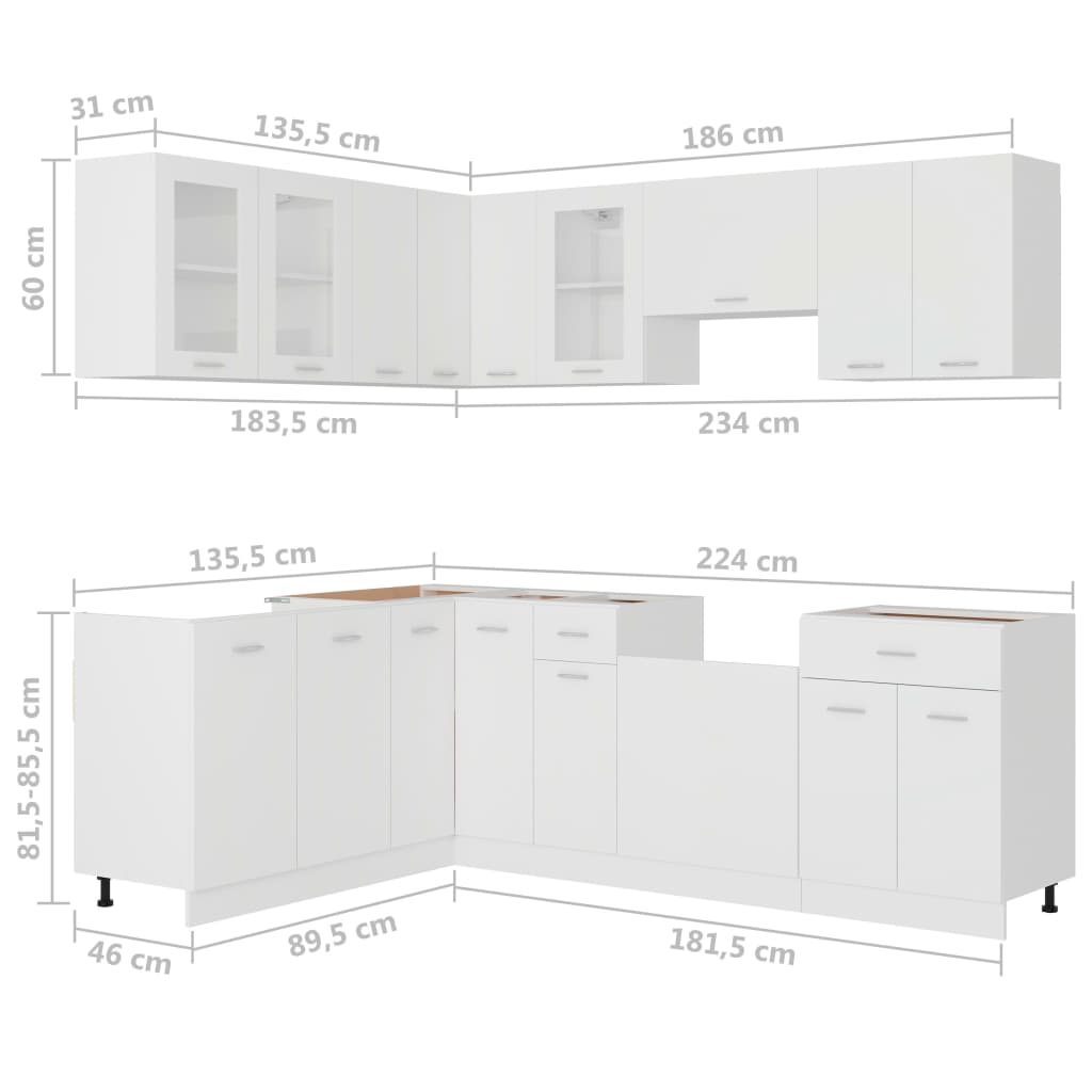 Set Armadi da Cucina 11 pz Lyon Bianco in Truciolato | homemem39