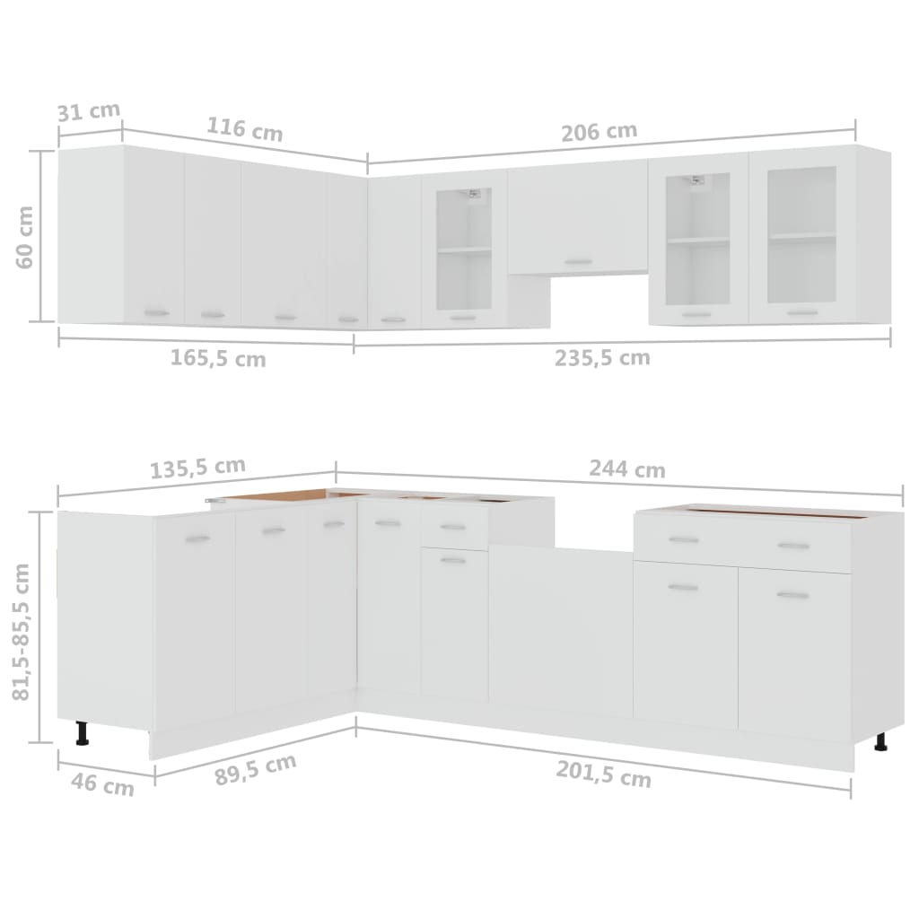 Set Armadi da Cucina 11 pz Lyon Bianco in Truciolato | homemem39