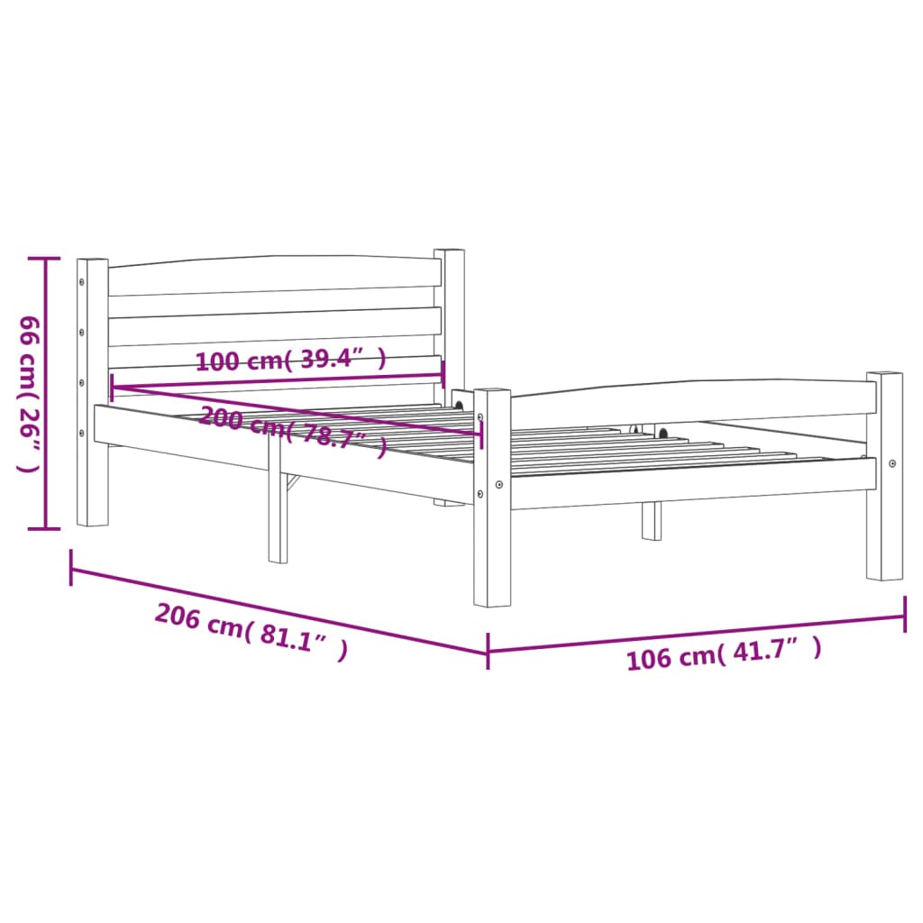 Giroletto senza Materasso Grigio Scuro 100x200 cm Legno Pino - homemem39