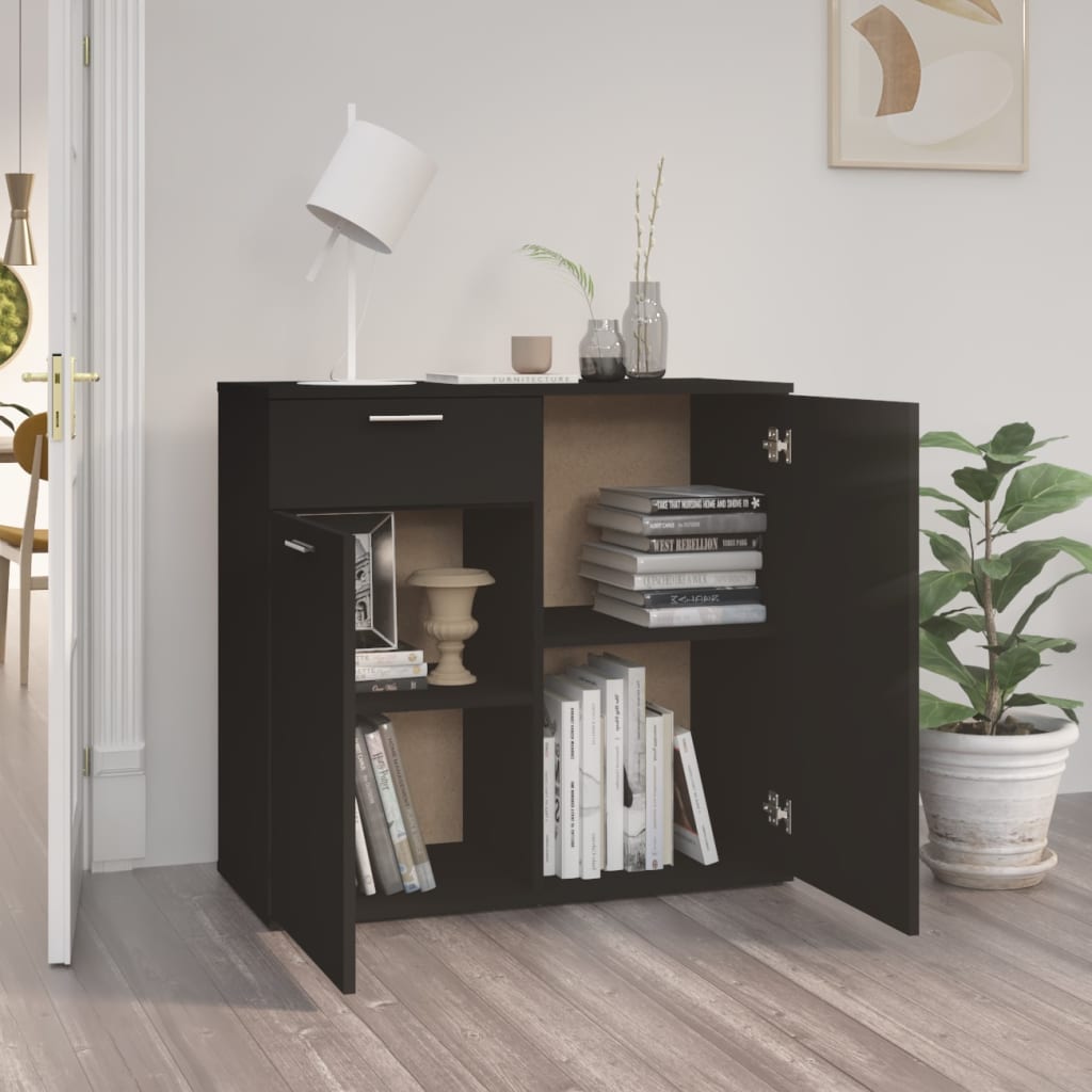 Credenza Nera 80x36x75 cm in Legno Multistrato - homemem39