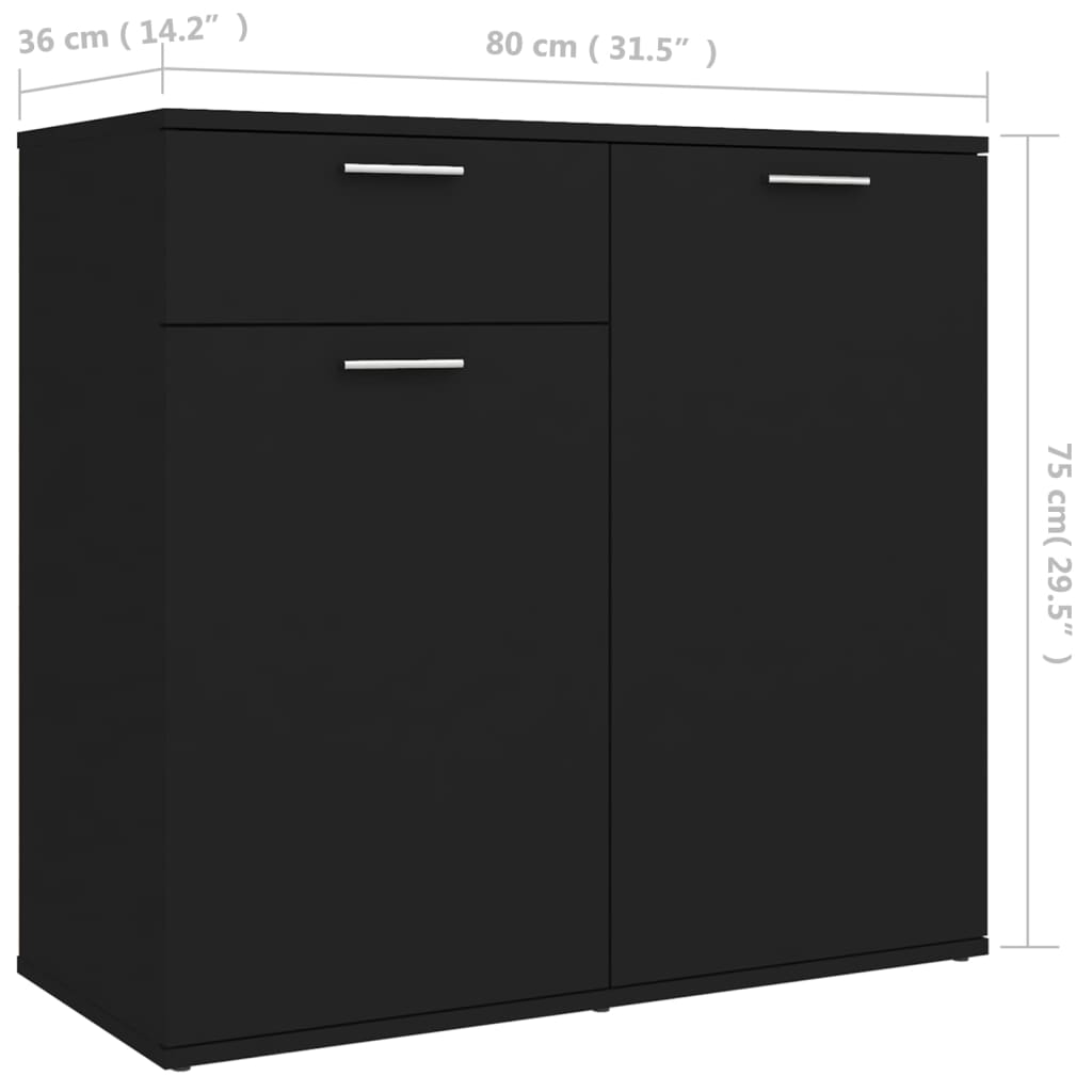 Credenza Nera 80x36x75 cm in Legno Multistrato - homemem39