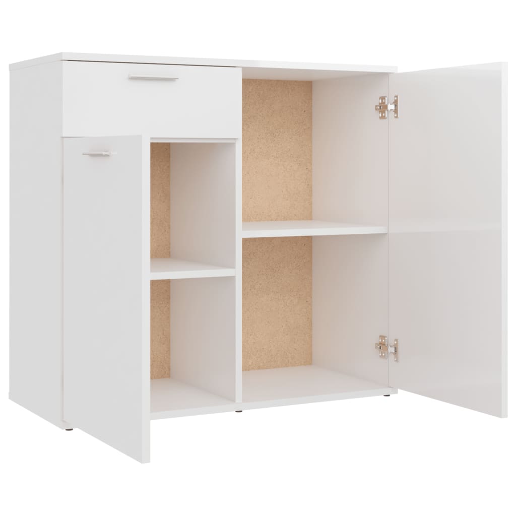 Credenza Bianco Lucido 80x36x75 cm in Legno Multistrato - homemem39
