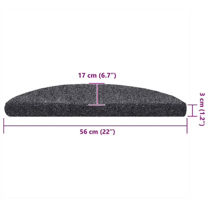 Tappetini per scale autoadesivi 10 pz 56x17x3 cm Grigio scuro semicircolari