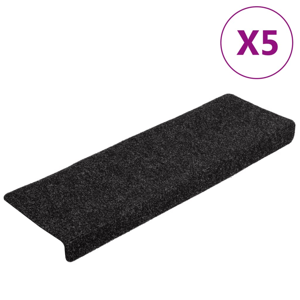 Tappetini per scale autoadesivi 5 pz 65x21x4 cm neri con bordo rettangolare - homemem39