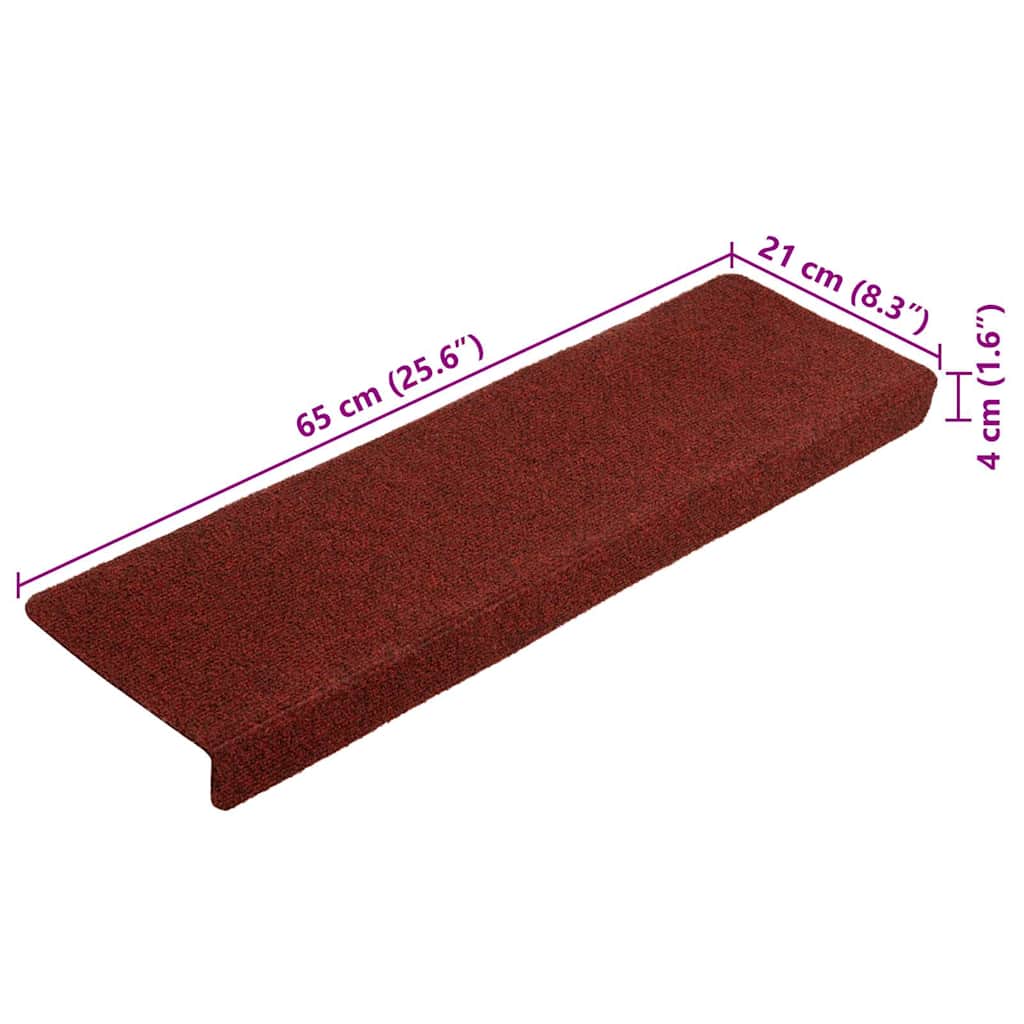Tappetini per scale autoadesivi 5 pz 65x21x4 cm Bordeaux Rosso