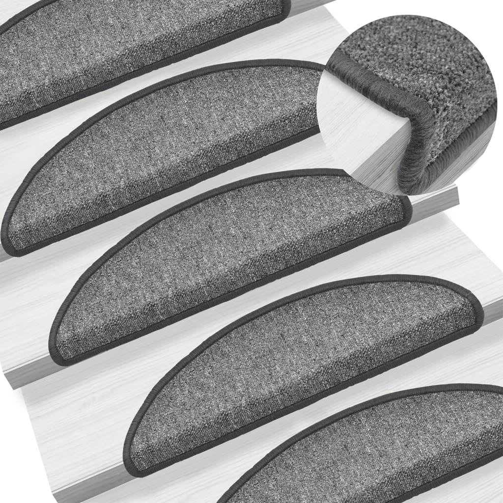 Tappetini per scale 10 pz 56x17x3 cm Grigio scuro Semicircolari - homemem39