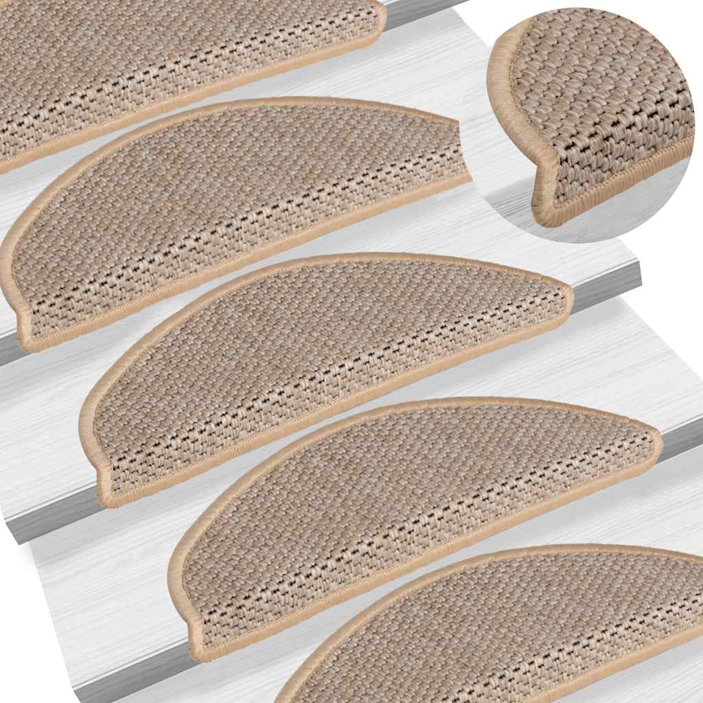 Tappeti Adesivi Scale Aspetto Sisal 15pz 56x17x3cm Beige Chiaro | homemem39