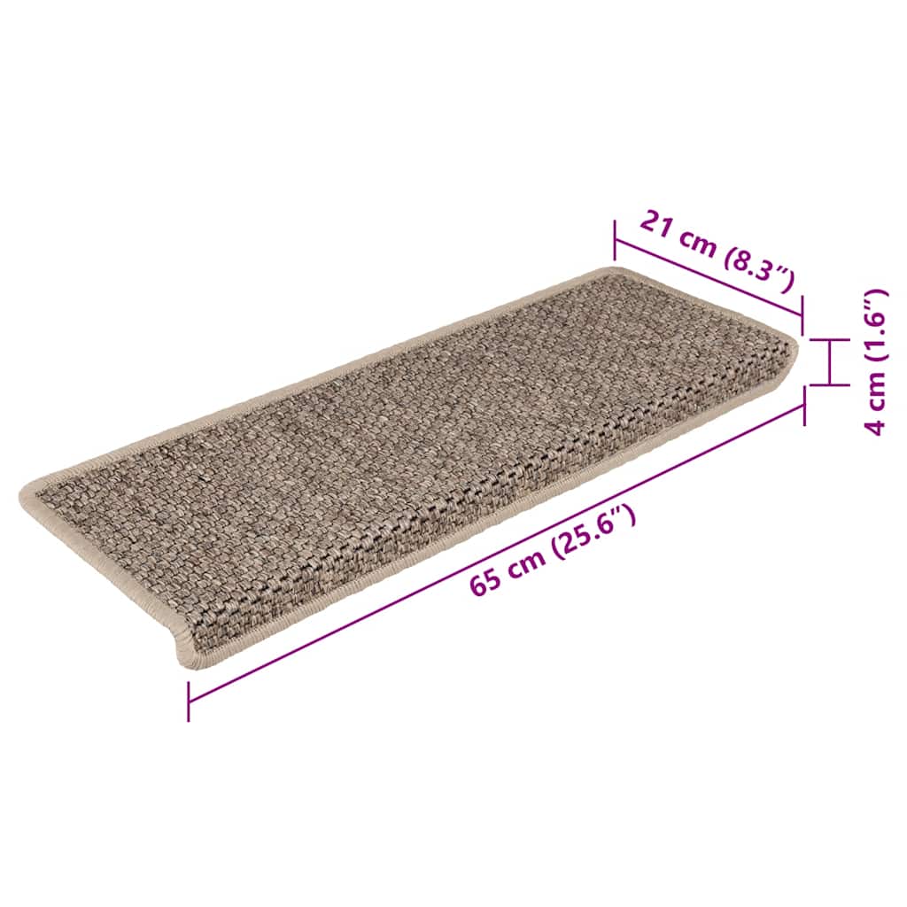 Tappeti Adesivi Scale Aspetto Sisal 15 pz 65x21x4cm Beige Scuro | homemem39