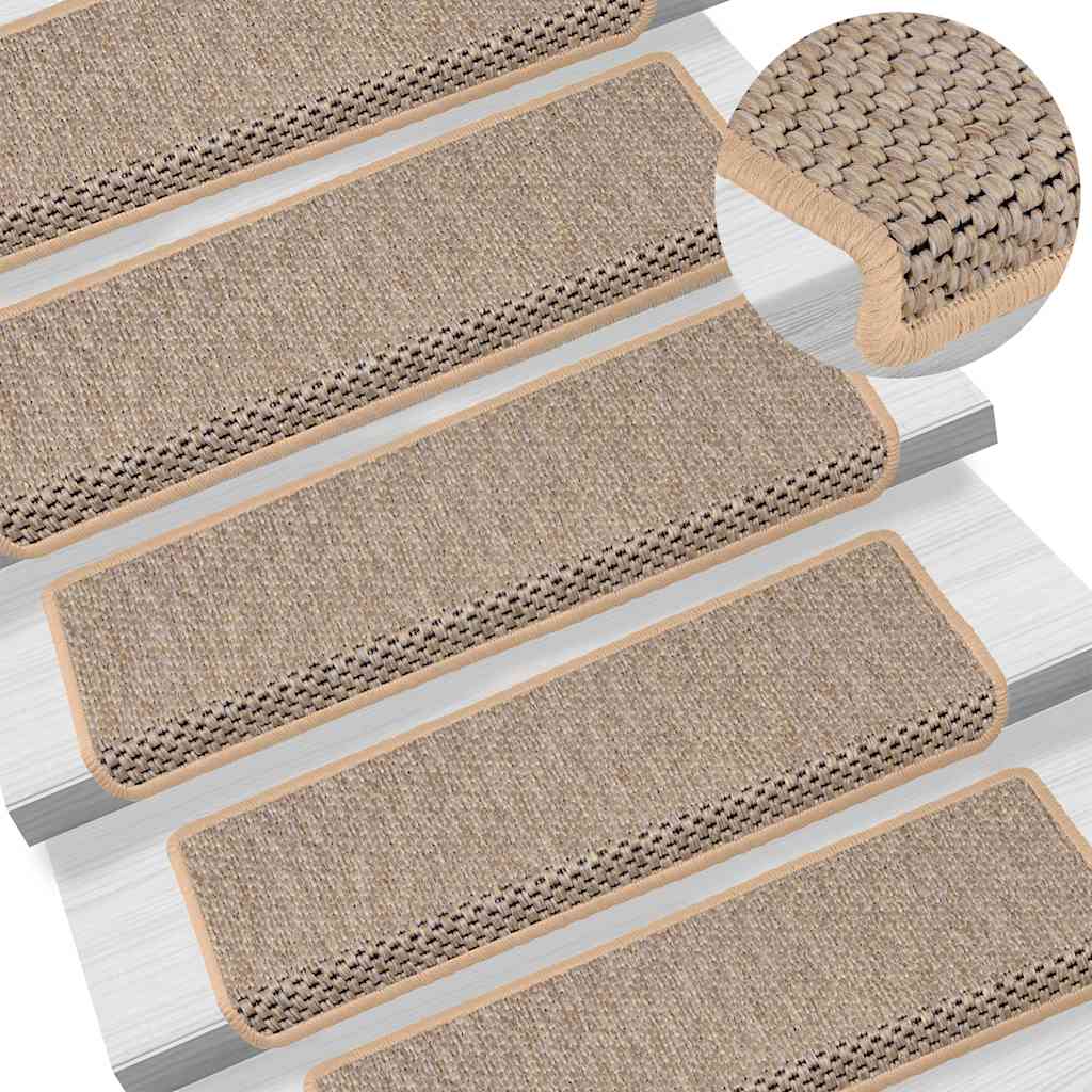 Tappeti Adesivi Scale Aspetto Sisal 15pz 65x21x4cm Beige Chiaro | homemem39