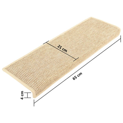 Tappetini per scale 15 pz 65x21x4 cm Beige chiaro Bordo rettangolare