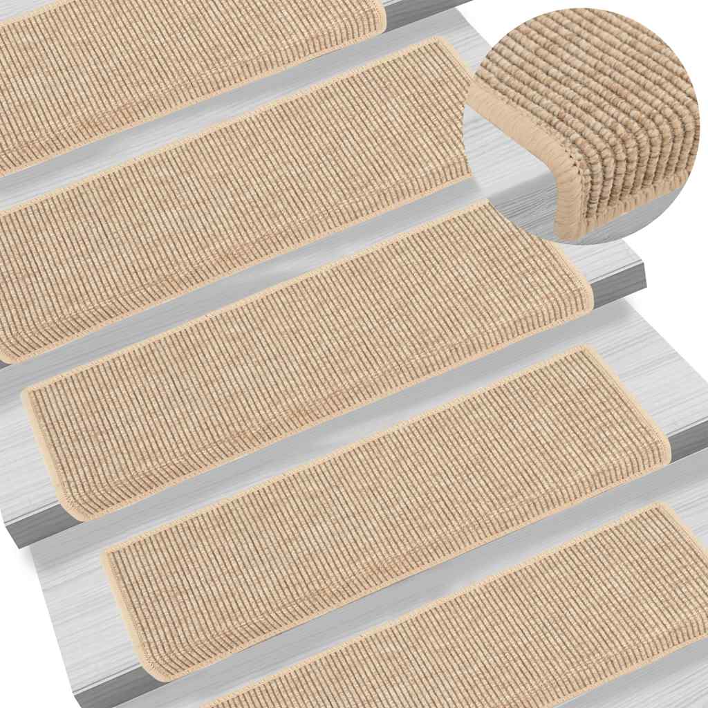 Tappetini per scale 15 pz 65x21x4 cm Beige chiaro Bordo rettangolare | homemem39