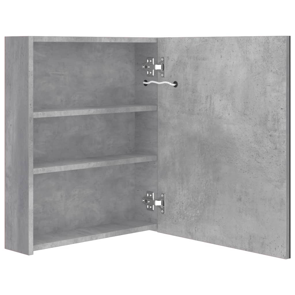 Armadietto Bagno con Specchio e LED Grigio Cemento 50x14x60 cm - homemem39