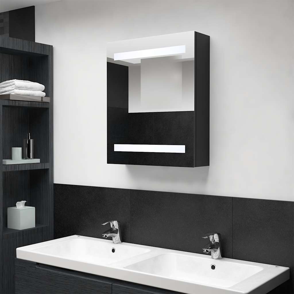 Armadietto a Specchio con LED Nero 50x14x60 cm in MDF | homemem39