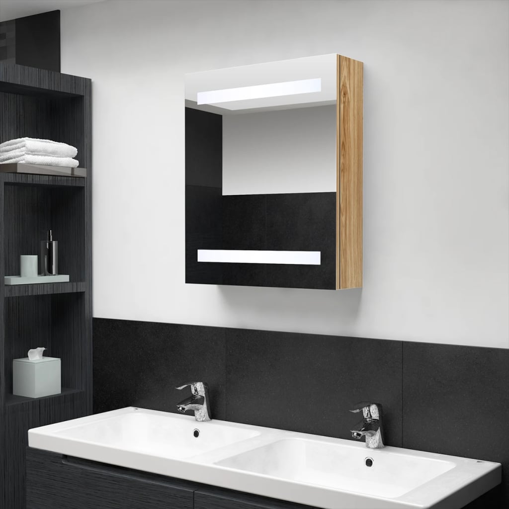 Armadietto Bagno con Specchio e LED Rovere 50x14x60 cm | homemem39