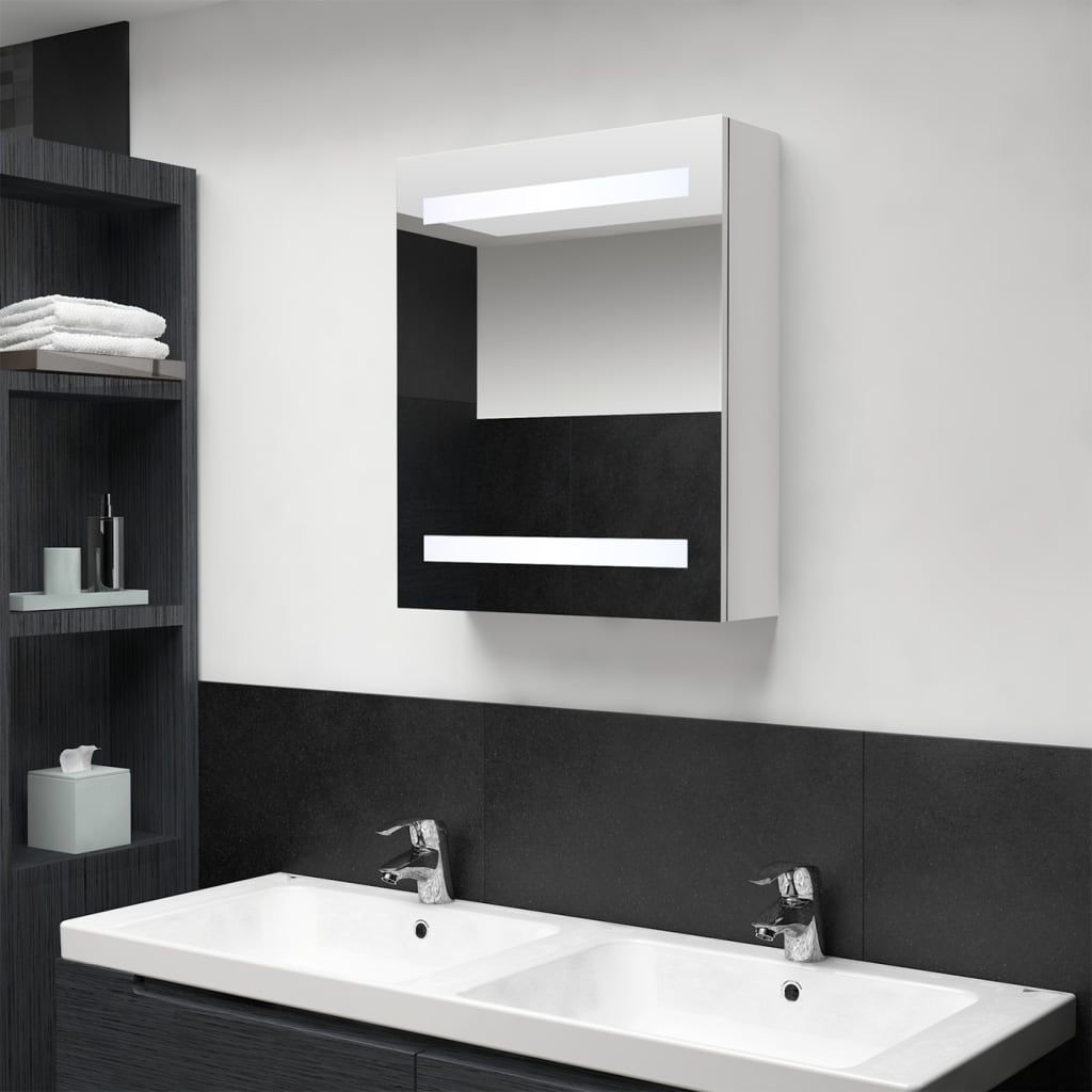 Armadietto Bagno con Specchio e LED Bianco Lucido 50x14x60 cm | homemem39