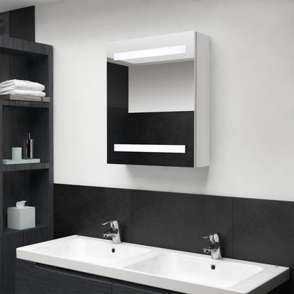 Armadietto Bagno con Specchio e LED Bianco Lucido 50x14x60 cm | homemem39