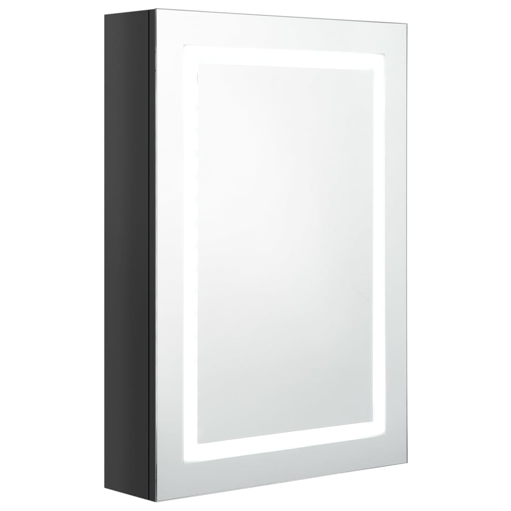 Armadietto Bagno con Specchio e LED Nero Lucido 50x13x70 cm | homemem39