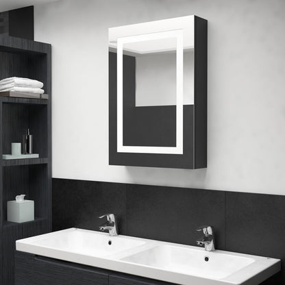 Armadietto Bagno con Specchio e LED Nero Lucido 50x13x70 cm | homemem39
