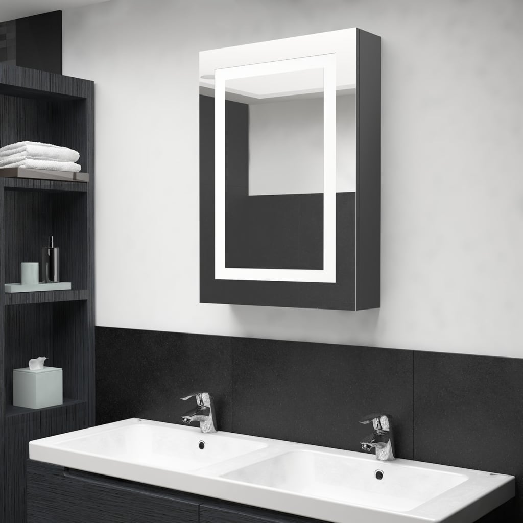 Armadietto Bagno con Specchio e LED Grigio Lucido 50x13x70 cm | homemem39