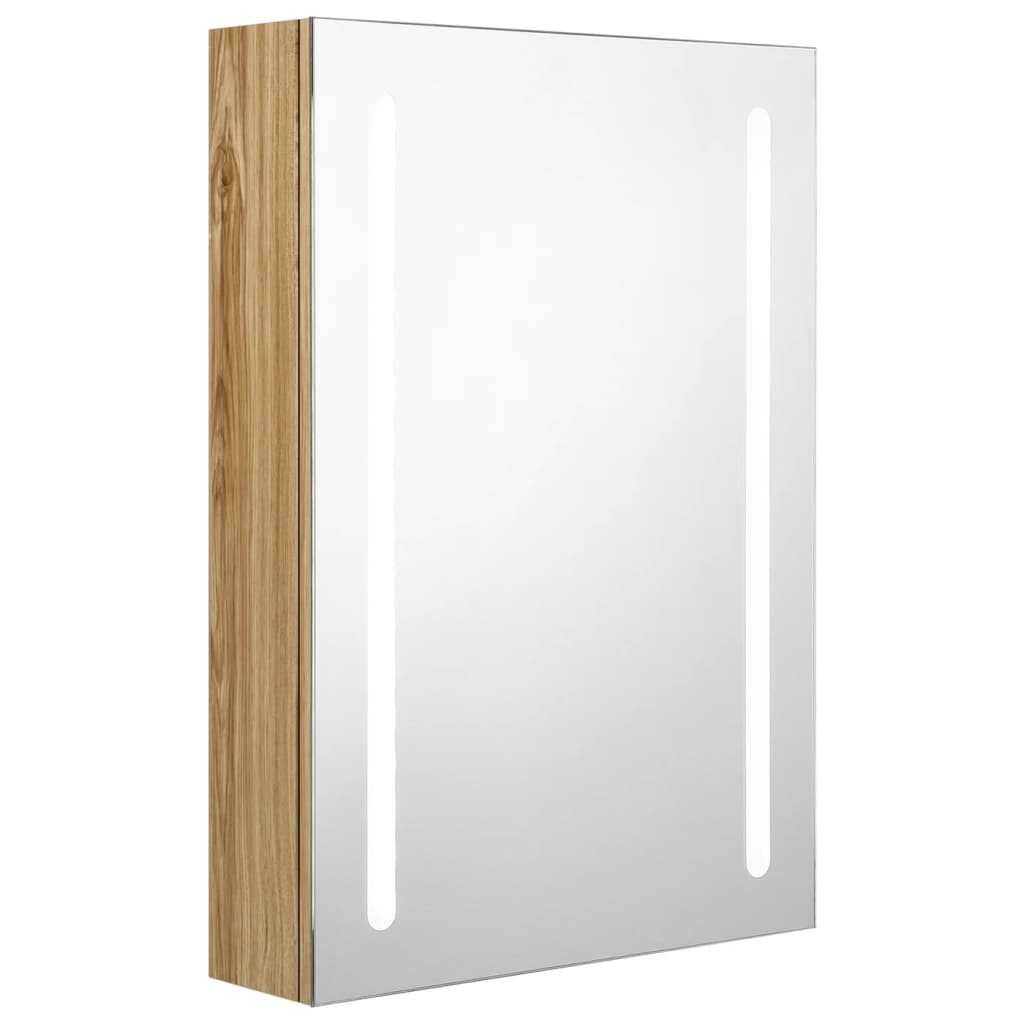 Armadietto Bagno con Specchio e LED Rovere 50x13x70 cm