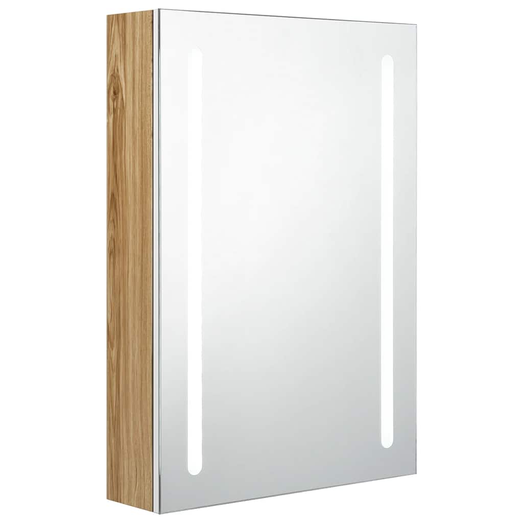 Armadietto Bagno con Specchio e LED Bianco e Rovere 50x13x70 cm | homemem39