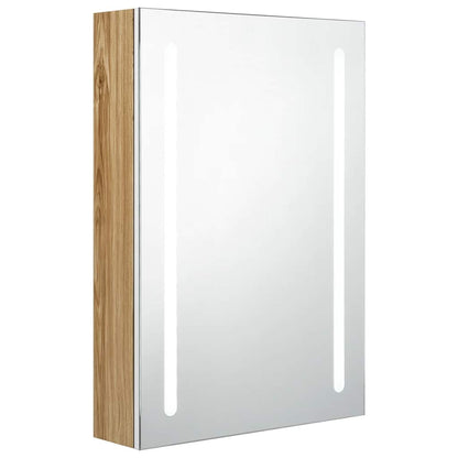 Armadietto Bagno con Specchio e LED Bianco e Rovere 50x13x70 cm | homemem39