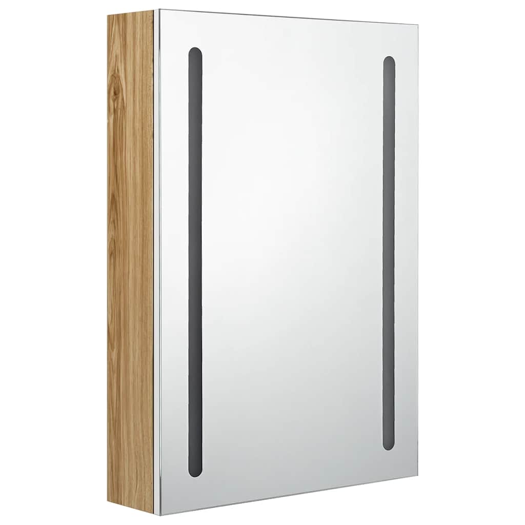 Armadietto Bagno con Specchio e LED Bianco e Rovere 50x13x70 cm | homemem39