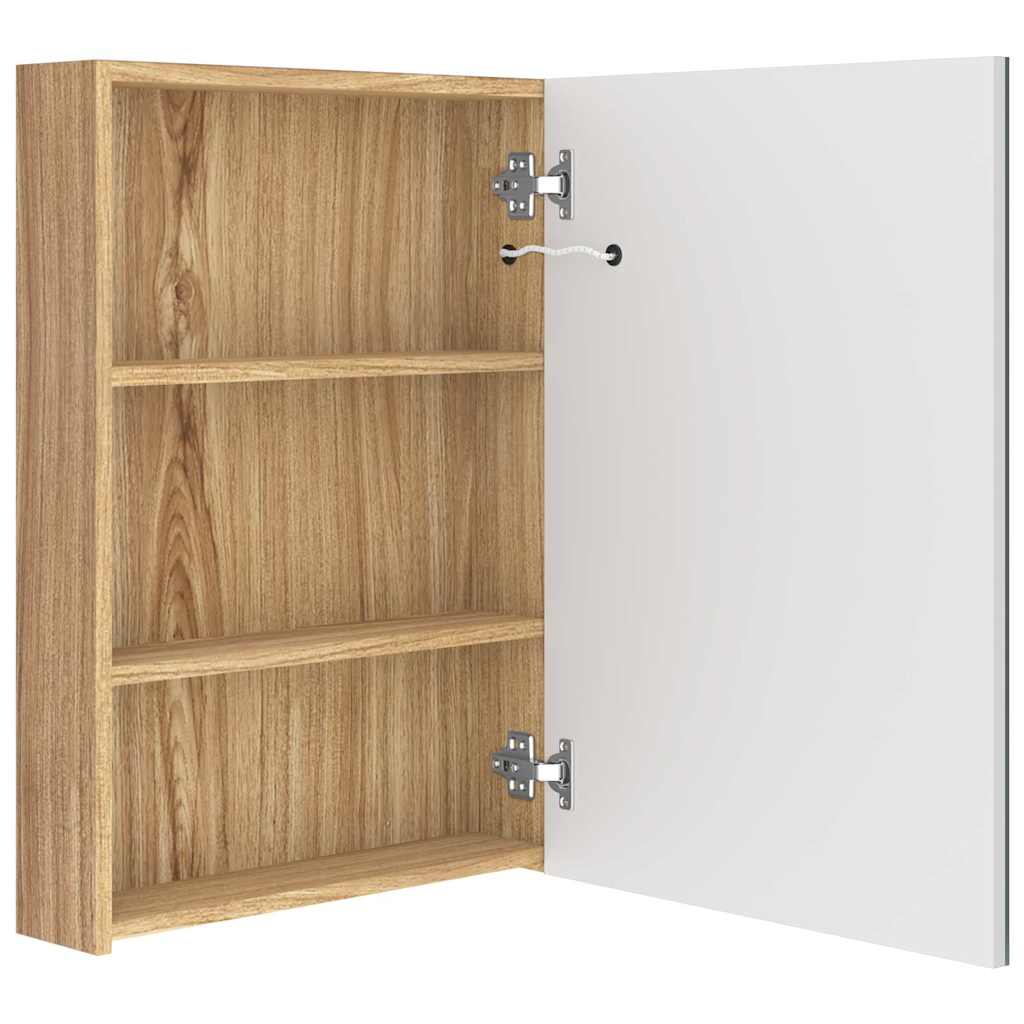 Armadietto Bagno con Specchio e LED Bianco e Rovere 50x13x70 cm | homemem39