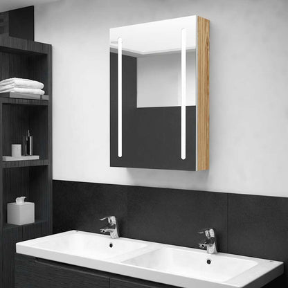 Armadietto Bagno con Specchio e LED Bianco e Rovere 50x13x70 cm | homemem39