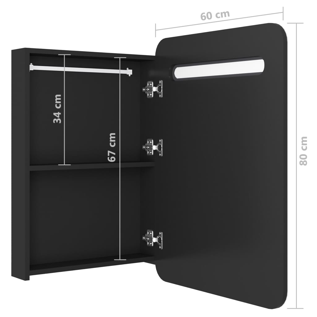 Armadietto a Specchio con LED Nero 60x11x80 cm in MDF | homemem39