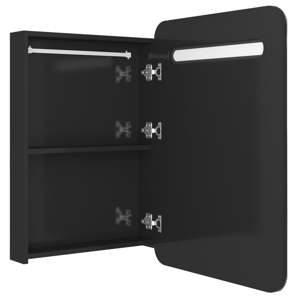 Armadietto Bagno con Specchio e LED Nero Lucido 60x11x80 cm | homemem39