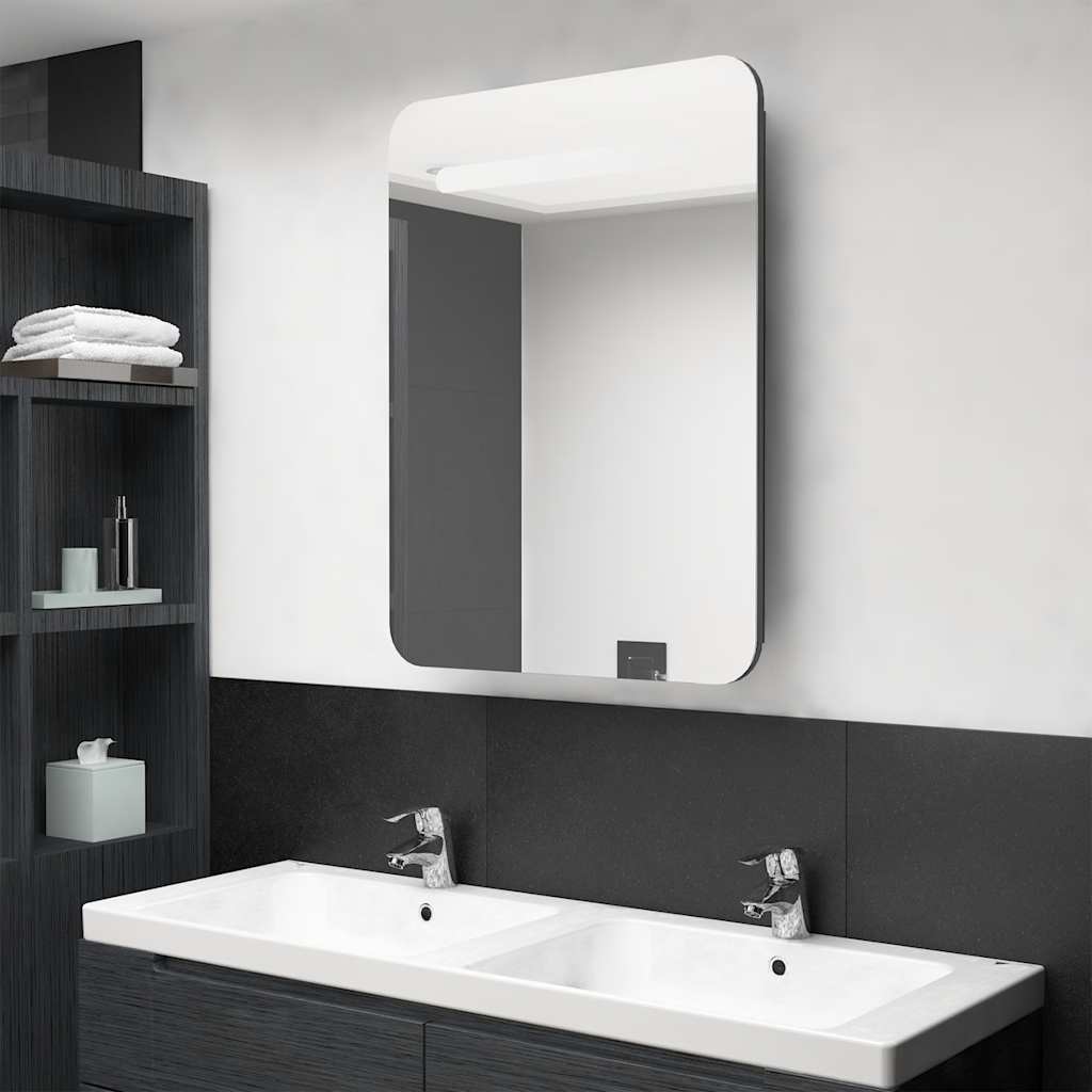 Armadietto Bagno con Specchio e LED Grigio Lucido 60x11x80 cm - homemem39