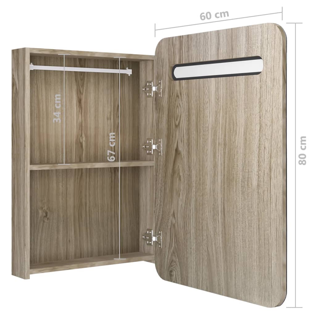 Armadietto Bagno con Specchio e LED Rovere 60x11x80 cm | homemem39