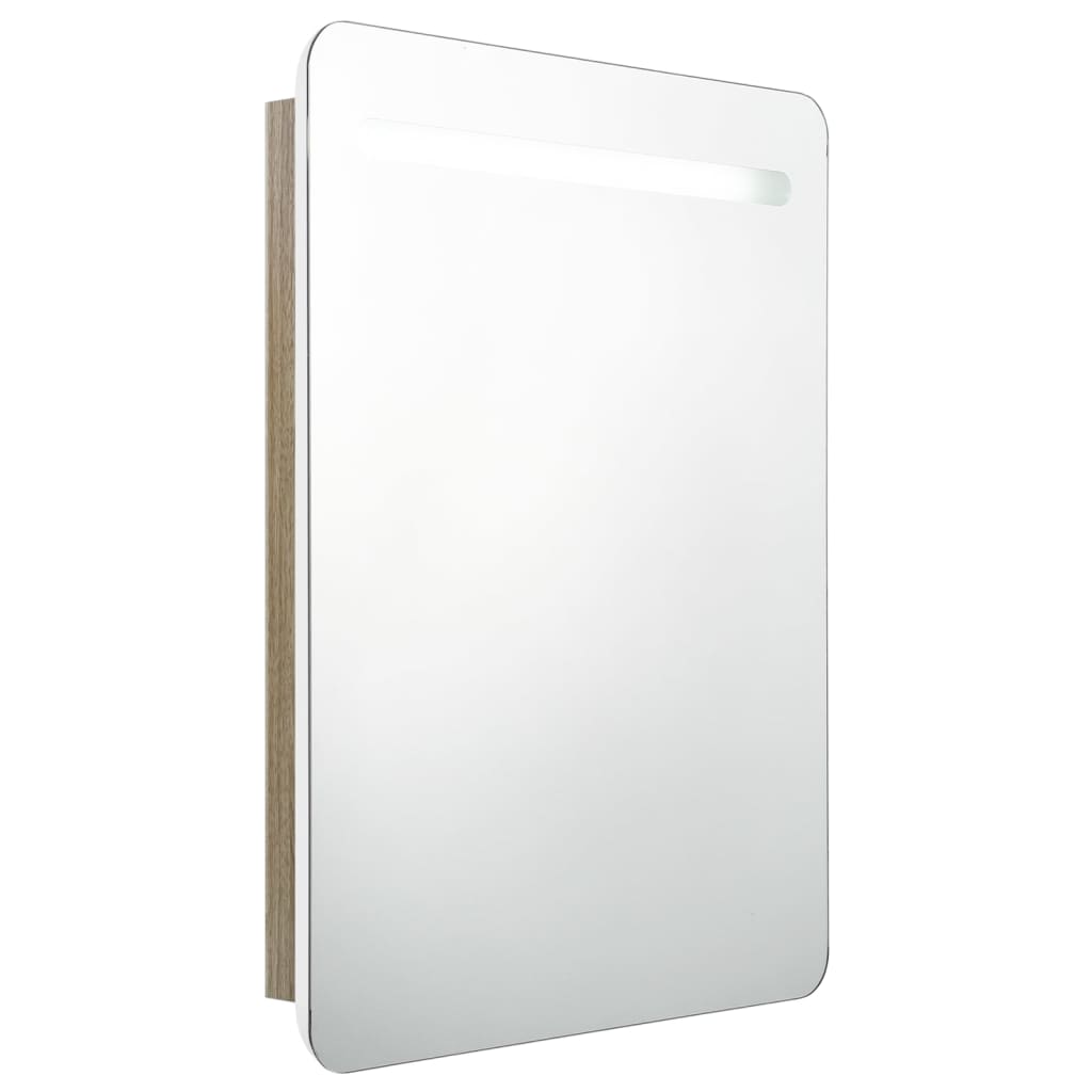 Armadietto Bagno con Specchio e LED Bianco e Rovere 60x11x80 cm | homemem39