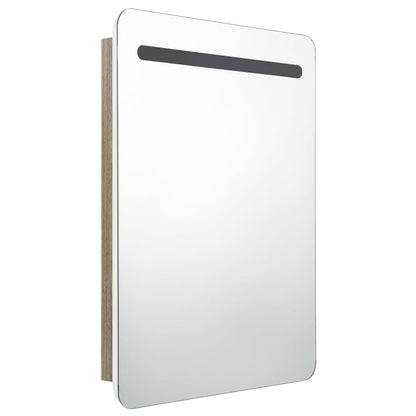 Armadietto Bagno con Specchio e LED Bianco e Rovere 60x11x80 cm | homemem39