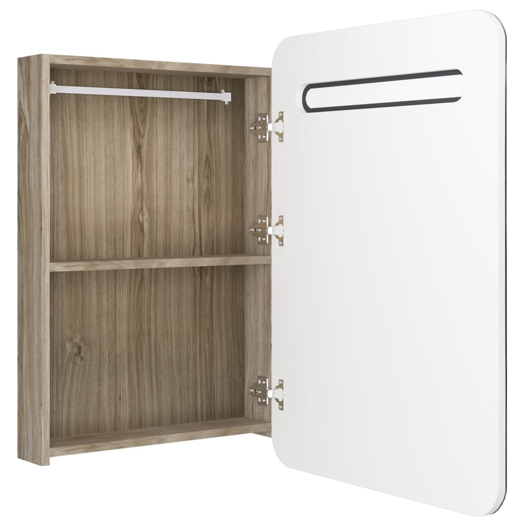 Armadietto Bagno con Specchio e LED Bianco e Rovere 60x11x80 cm | homemem39