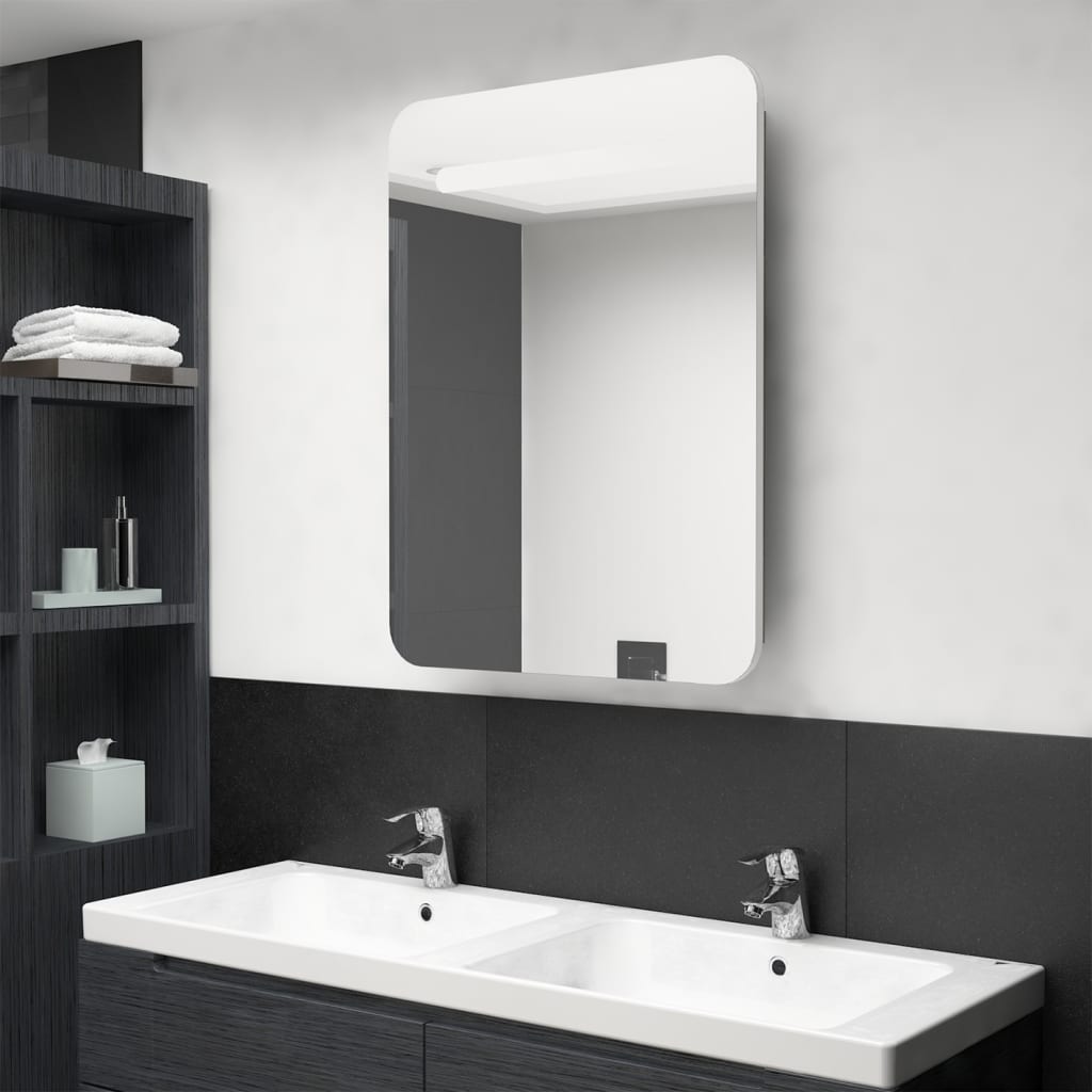 Armadietto Bagno con Specchio e LED Bianco e Rovere 60x11x80 cm | homemem39