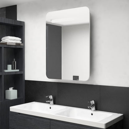 Armadietto Bagno con Specchio e LED Bianco e Rovere 60x11x80 cm | homemem39