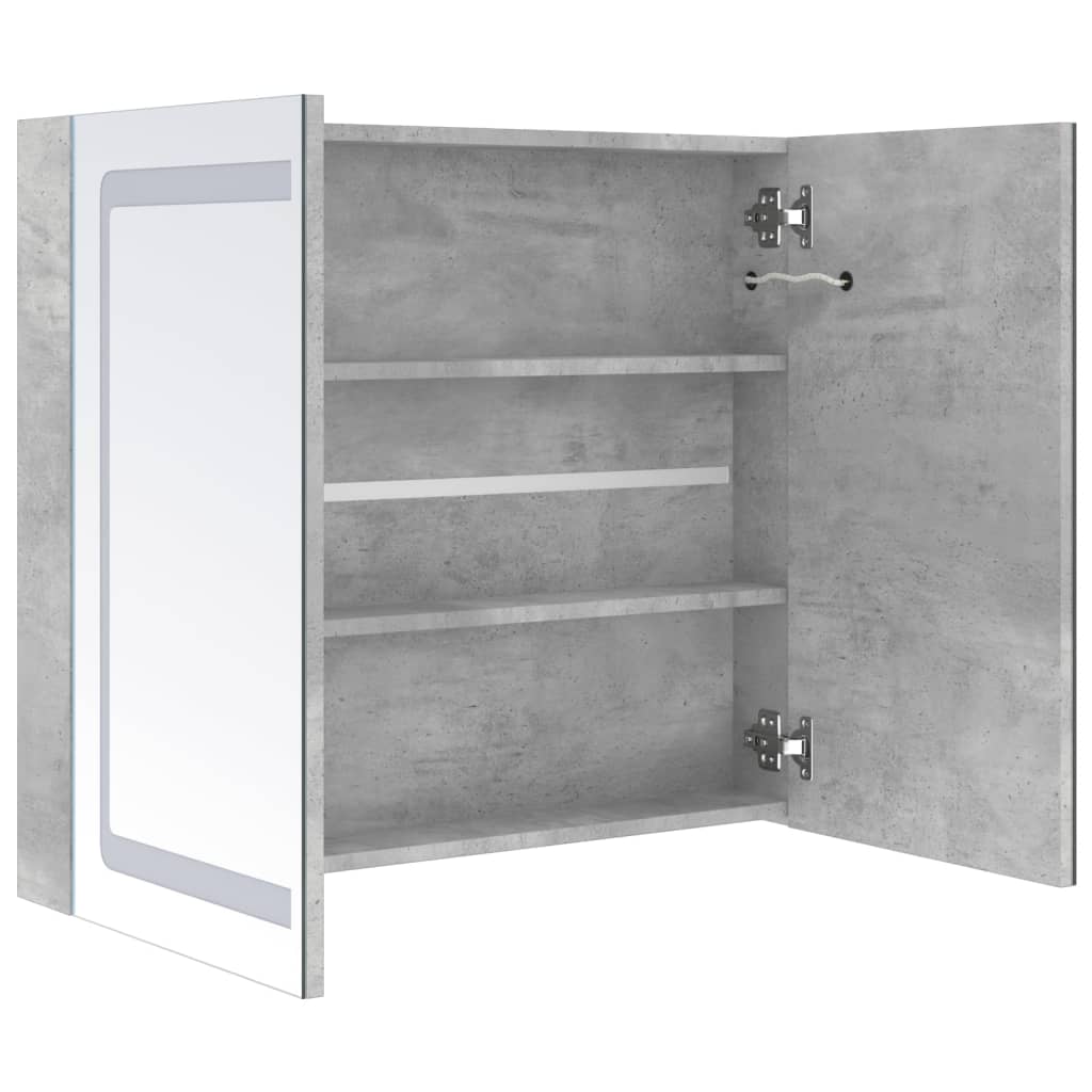 Armadietto Bagno con Specchio e LED Grigio Cemento 80x12x68 cm | homemem39