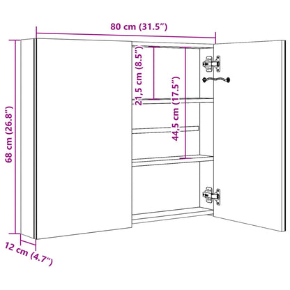 Armadietto Bagno con Specchio e LED Grigio Cemento 80x12x68 cm | homemem39