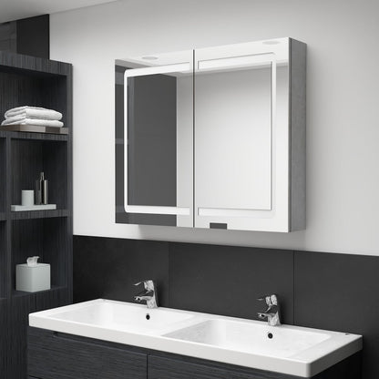 Armadietto Bagno con Specchio e LED Grigio Cemento 80x12x68 cm | homemem39
