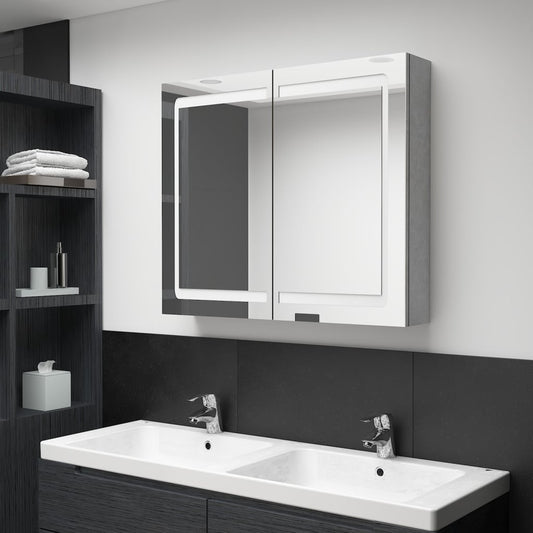 Armadietto Bagno con Specchio e LED Grigio Cemento 80x12x68 cm | homemem39