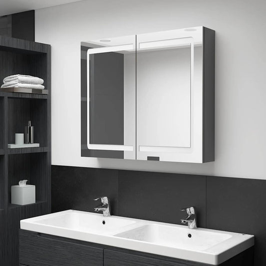 Armadietto Bagno con Specchio e LED Grigio 80x12x68 cm | homemem39
